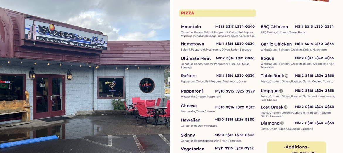 Pizza At the Cove Menu
